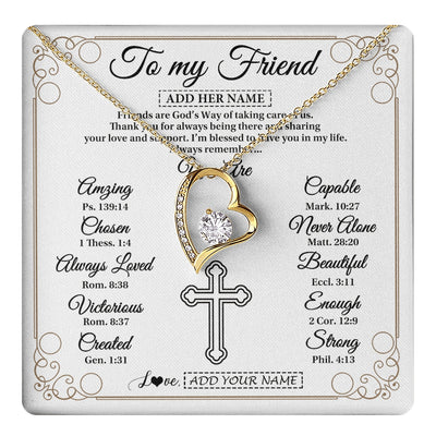 Forever Love Necklace 18K Yellow Gold Finish | 1 | Personalized To My Friend Gifts Necklace From Besties Always Remember You Are Friend Birthday Gifts Christmas Friendship Christian Custom Gift Box Message Card | https://teecentury.