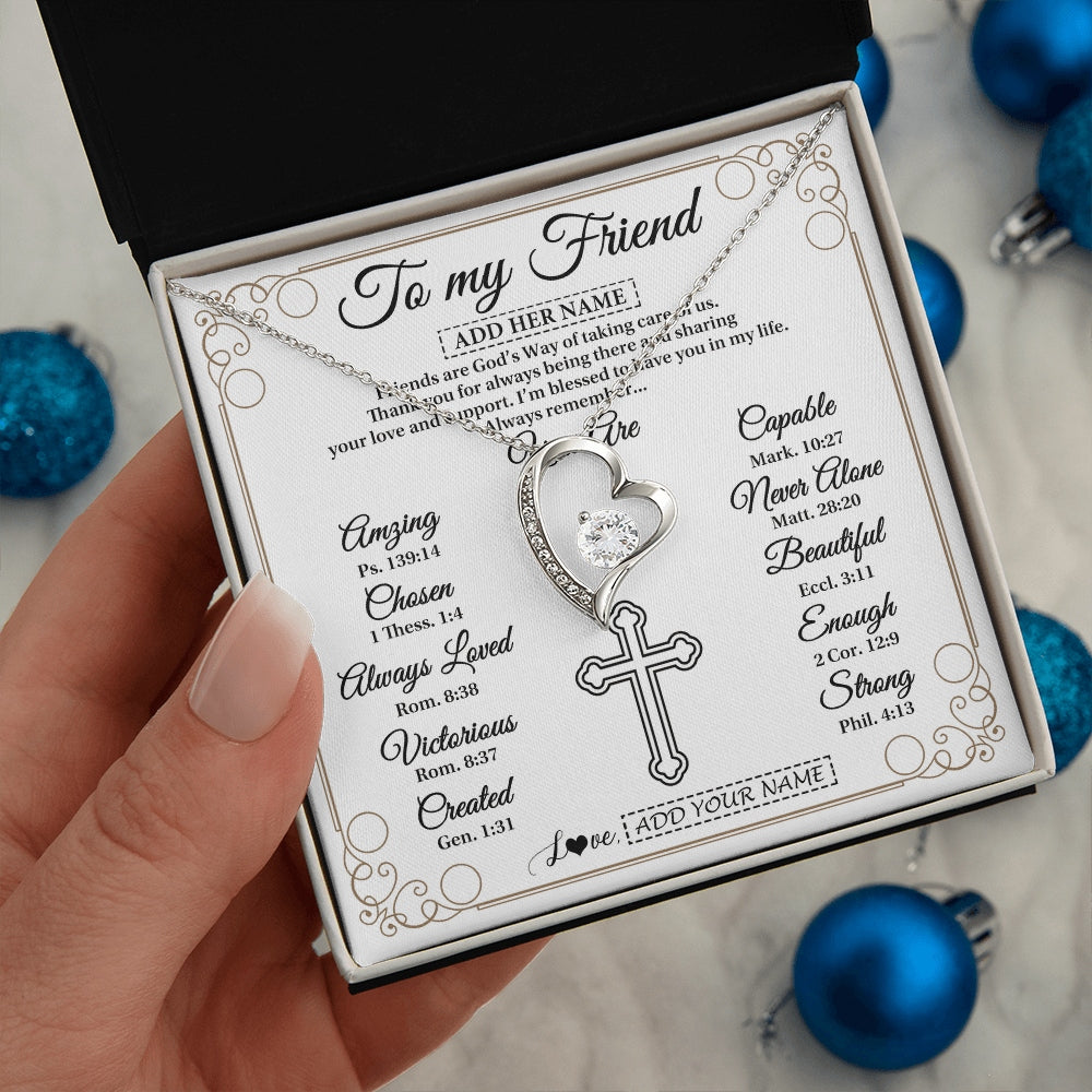 Forever Love Necklace 14K White Gold Finish | 2 | Personalized To My Friend Gifts Necklace From Besties Always Remember You Are Friend Birthday Gifts Christmas Friendship Christian Custom Gift Box Message Card | https://teecentury.