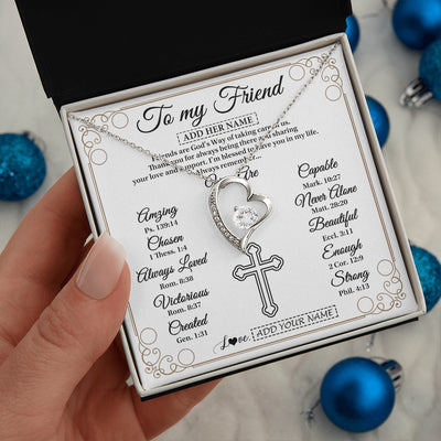 Forever Love Necklace 14K White Gold Finish | 2 | Personalized To My Friend Gifts Necklace From Besties Always Remember You Are Friend Birthday Gifts Christmas Friendship Christian Custom Gift Box Message Card | https://teecentury.