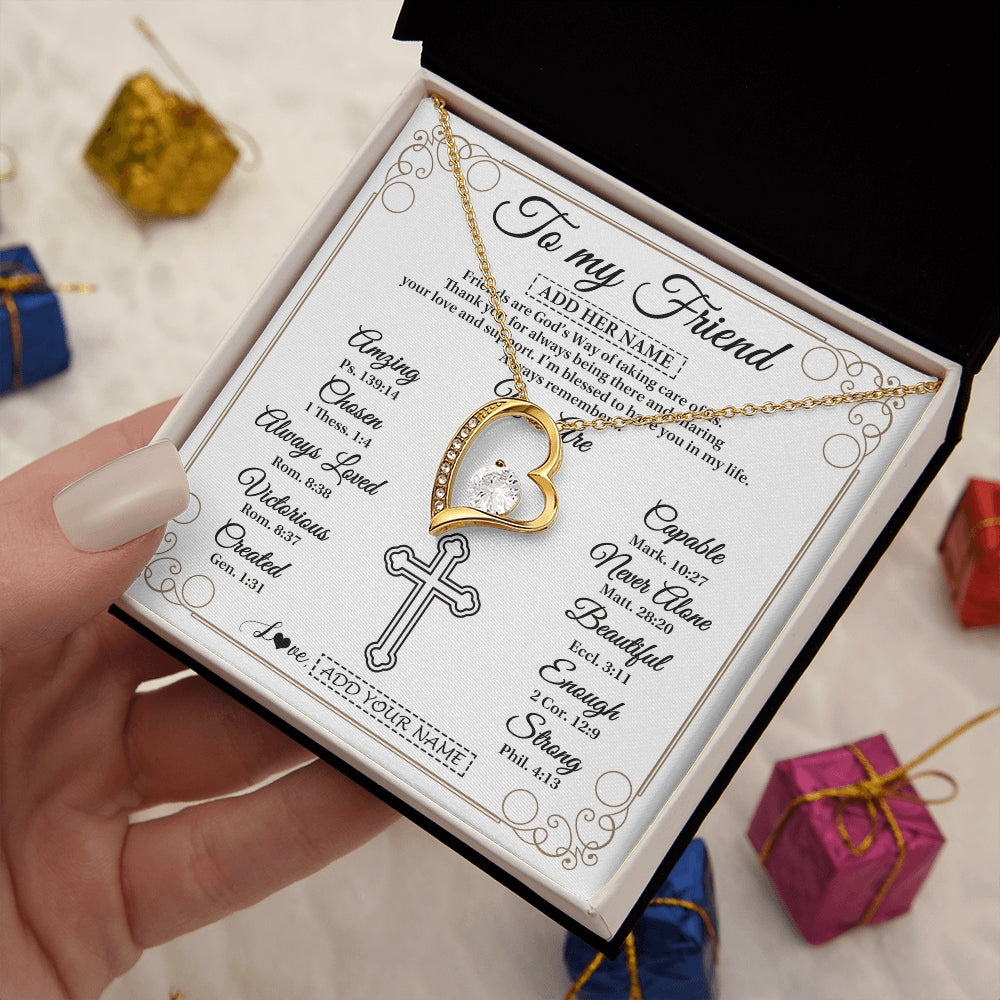 Forever Love Necklace 18K Yellow Gold Finish | 2 | Personalized To My Friend Gifts Necklace From Besties Always Remember You Are Friend Birthday Gifts Christmas Friendship Christian Custom Gift Box Message Card | https://teecentury.