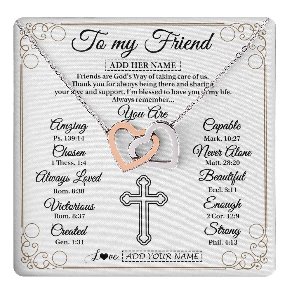 Interlocking Hearts Necklace Stainless Steel & Rose Gold Finish | 1 | Personalized To My Friend Gifts Necklace From Besties Always Remember You Are Friend Birthday Gifts Christmas Friendship Christian Custom Gift Box Message Card | https://teecentury.