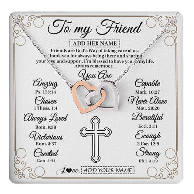Interlocking Hearts Necklace Stainless Steel & Rose Gold Finish | 1 | Personalized To My Friend Gifts Necklace From Besties Always Remember You Are Friend Birthday Gifts Christmas Friendship Christian Custom Gift Box Message Card | https://teecentury.
