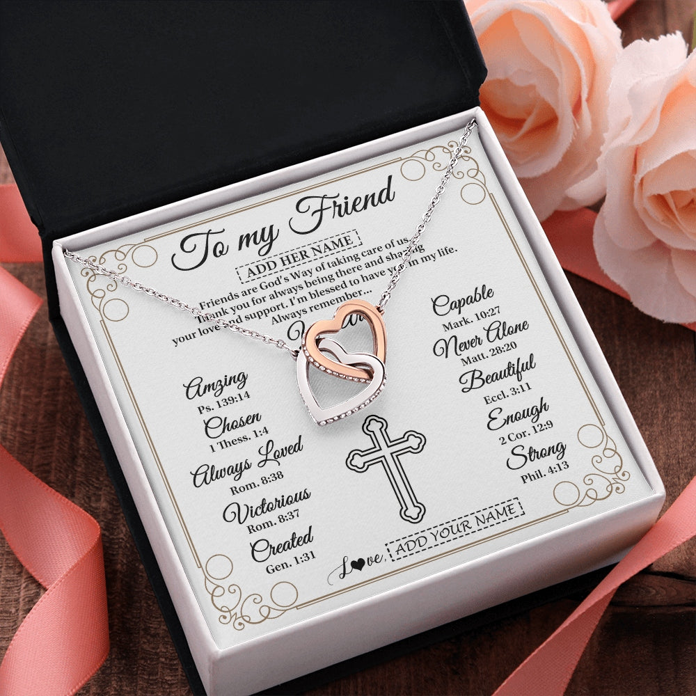Interlocking Hearts Necklace Stainless Steel & Rose Gold Finish | 2 | Personalized To My Friend Gifts Necklace From Besties Always Remember You Are Friend Birthday Gifts Christmas Friendship Christian Custom Gift Box Message Card | https://teecentury.