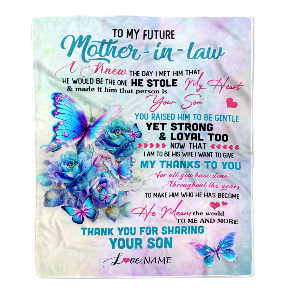 Personalized To My Future Mother In Law Blanket From Son Thank You For Sharing Daughter Mother In Law Birthday Mothers Day Christmas Customized Fleece Blanket | teecentury