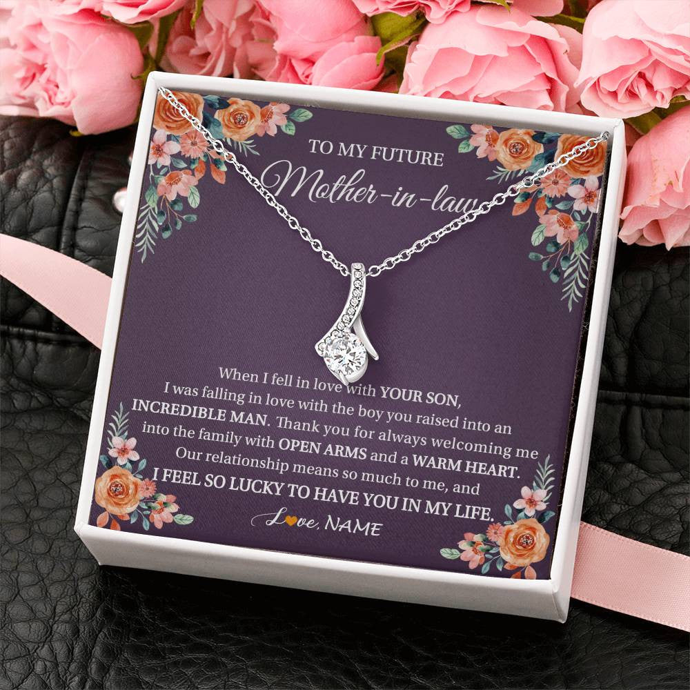 Alluring Beauty Necklace 14K White Gold Finish | 2 | Personalized To My Future Mother In Law Necklace Thank You Mother Of The Groom Boyfriend's Mom Wedding Day Birthday Christmas Jewelry Gift Box Message Card | teecentury