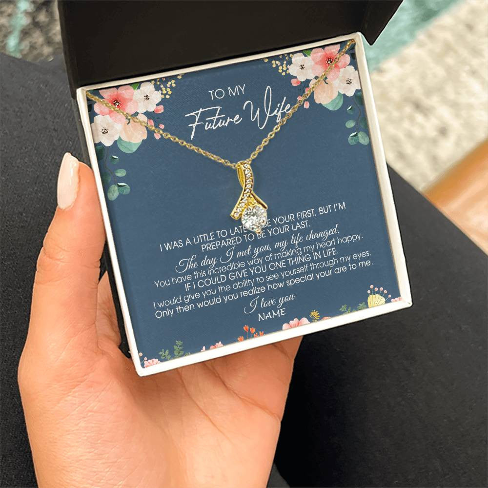 Alluring Beauty Necklace 18K Yellow Gold Finish | Personalized To My Future Wife Necklace From Boyfriend Love You Soulmate Girlfriend Wife Birthday Anniversary Valentines Day Christmas Customized Message Card | teecentury