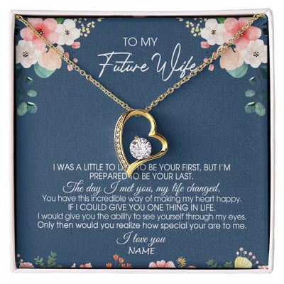 Forever Love Necklace 18K Yellow Gold Finish | Personalized To My Future Wife Necklace From Boyfriend Love You Soulmate Girlfriend Wife Birthday Anniversary Valentines Day Christmas Customized Message Card | teecentury