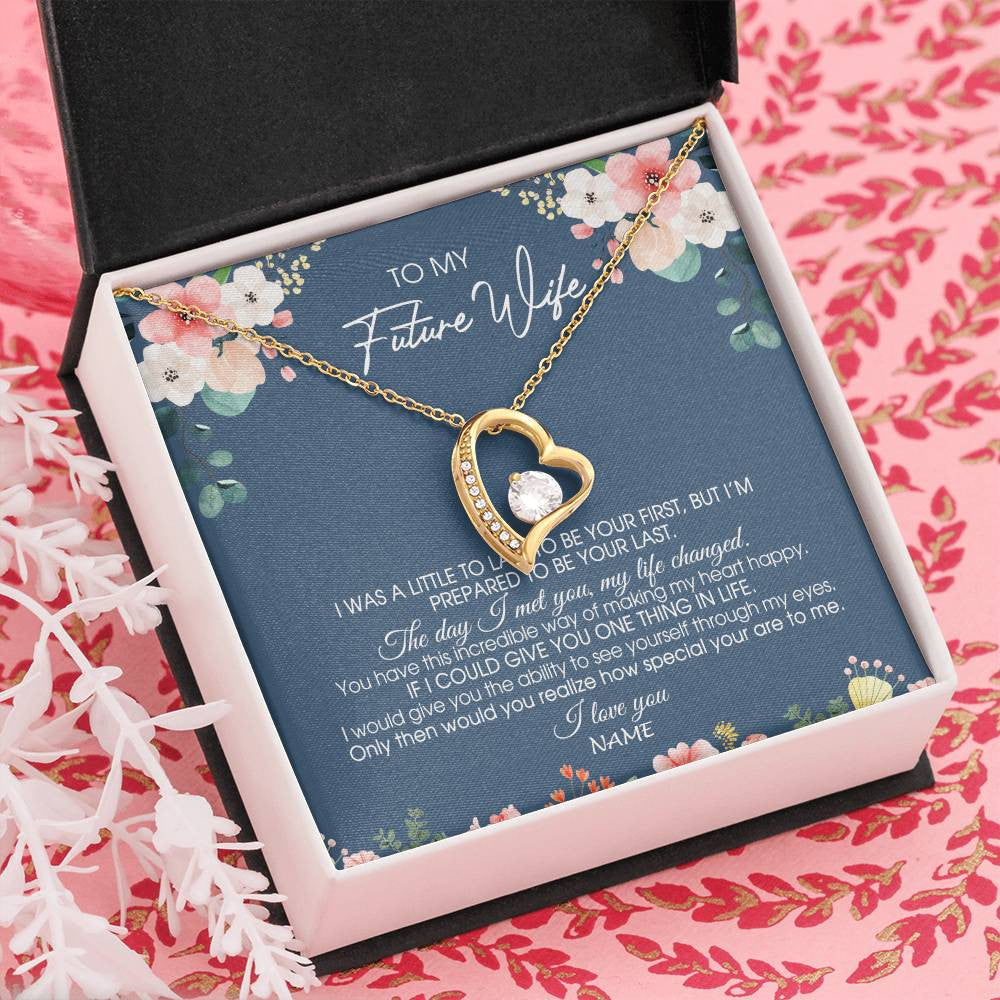 Forever Love Necklace 18K Yellow Gold Finish | Personalized To My Future Wife Necklace From Boyfriend Love You Soulmate Girlfriend Wife Birthday Anniversary Valentines Day Christmas Customized Message Card | teecentury