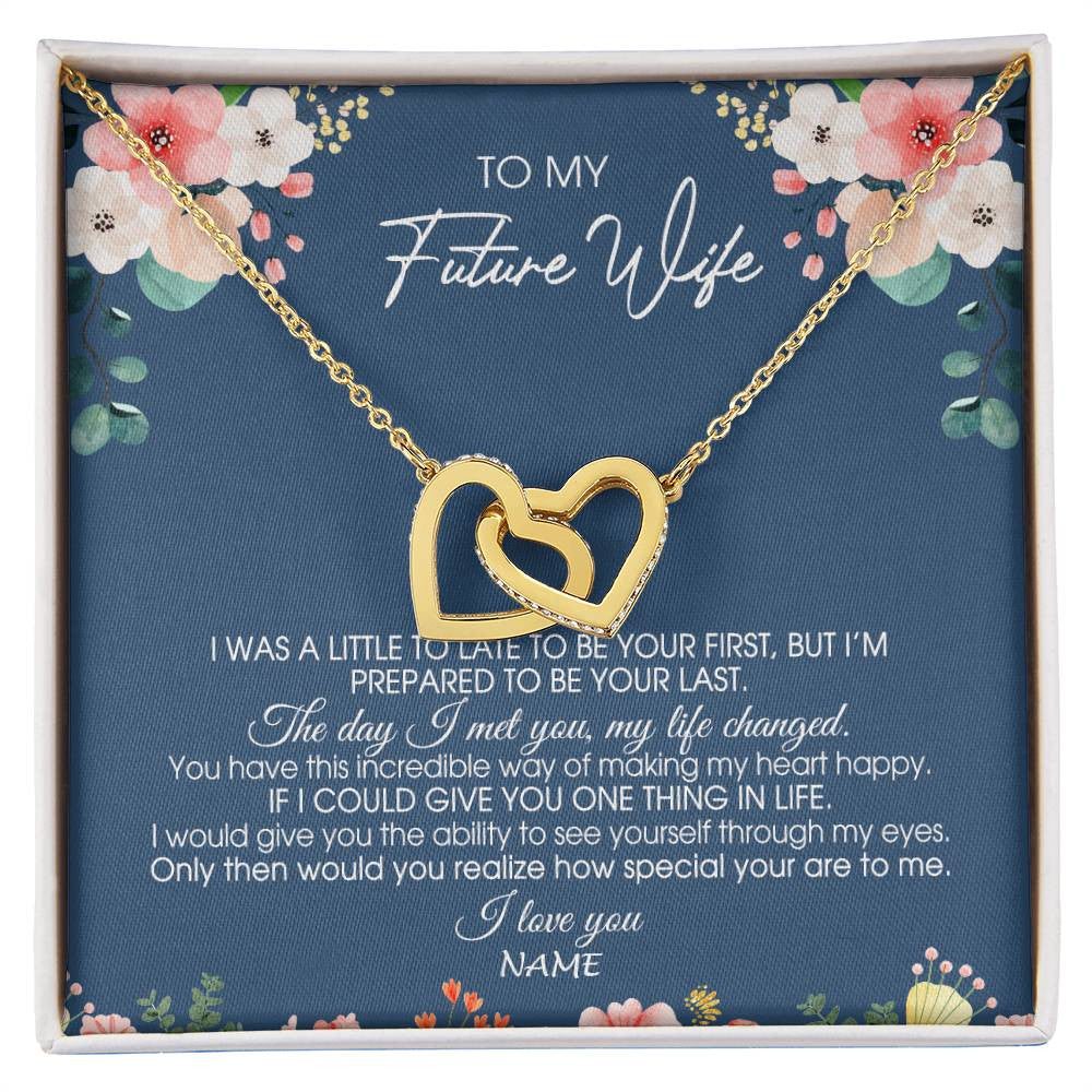 Interlocking Hearts Necklace 18K Yellow Gold Finish | Personalized To My Future Wife Necklace From Boyfriend Love You Soulmate Girlfriend Wife Birthday Anniversary Valentines Day Christmas Customized Message Card | teecentury
