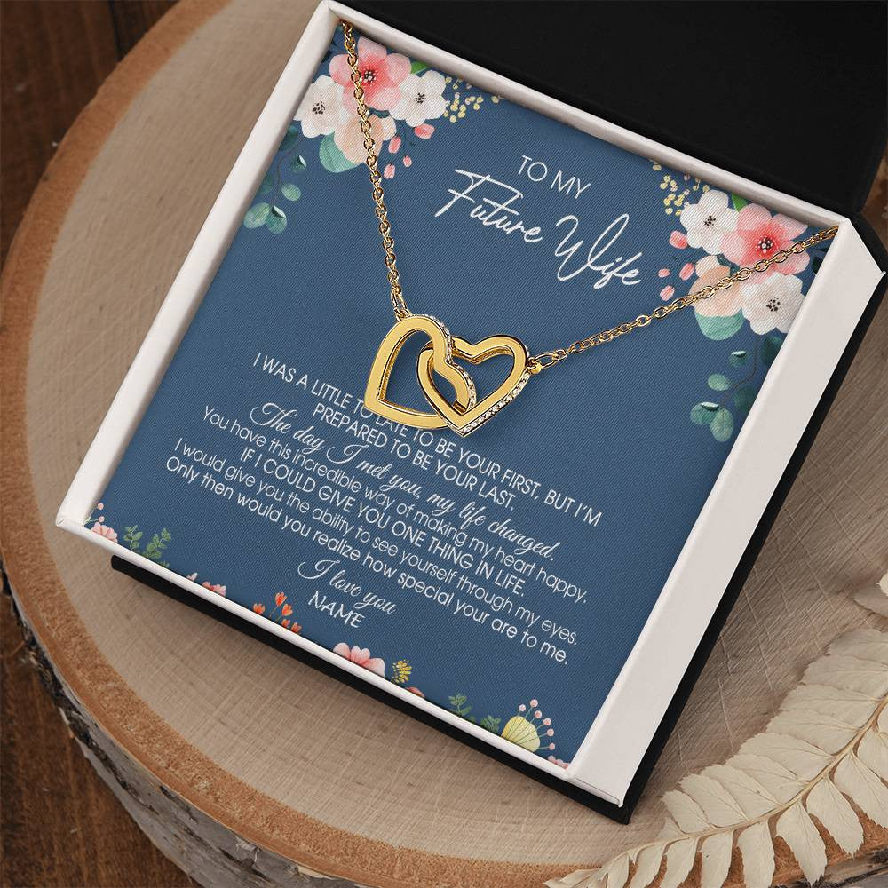 Interlocking Hearts Necklace 18K Yellow Gold Finish | Personalized To My Future Wife Necklace From Boyfriend Love You Soulmate Girlfriend Wife Birthday Anniversary Valentines Day Christmas Customized Message Card | teecentury