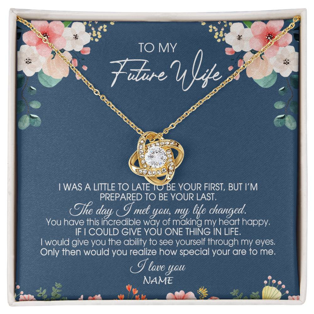 Love Knot Necklace 18K Yellow Gold Finish | Personalized To My Future Wife Necklace From Boyfriend Love You Soulmate Girlfriend Wife Birthday Anniversary Valentines Day Christmas Customized Message Card | teecentury