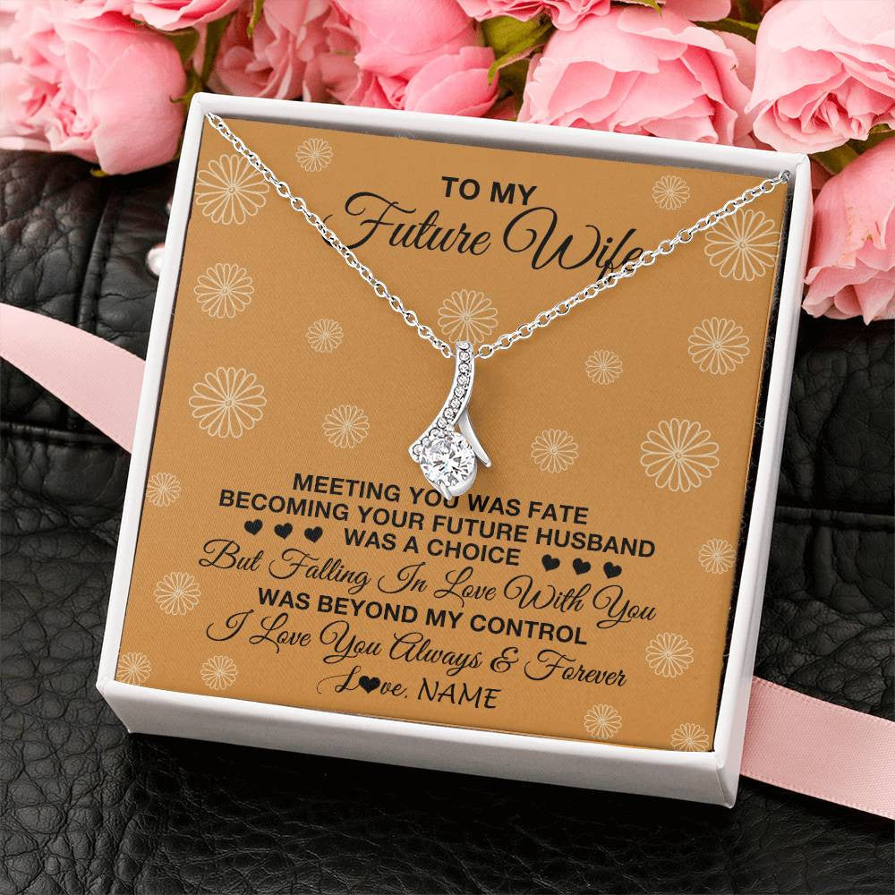 Alluring Beauty Necklace 14K White Gold Finish | Personalized To My Future Wife Necklace Meeting You Fiancée Girlfriend Wife Jewelry Gifts Birthday Valentines Day Christmas Customized Gift Box Message Card | teecentury