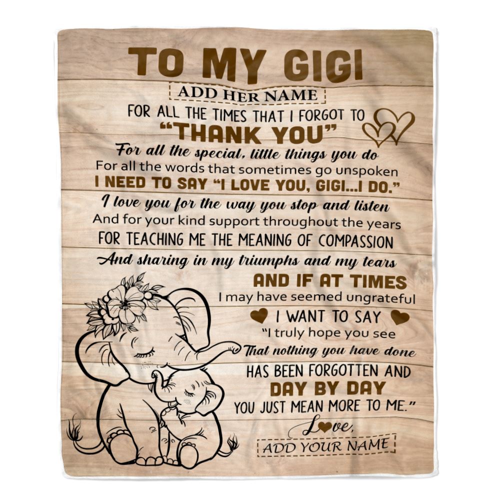 Personalized To My Gigi Gift Blanket From Granddaughter Grandson Elephant Thank You Best Gigi Birthday Gifts Mothers Day Christmas Custom Name Fleece Blanket | teecentury