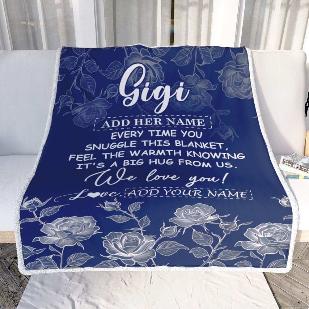 Personalized To My Gigi Gifts Blanket From Granddaughter Grandson Blue Flower Love You Birthday Gifts For Gigi Mothers Day Christmas Gigi Fleece Throw Blanket | teecentury