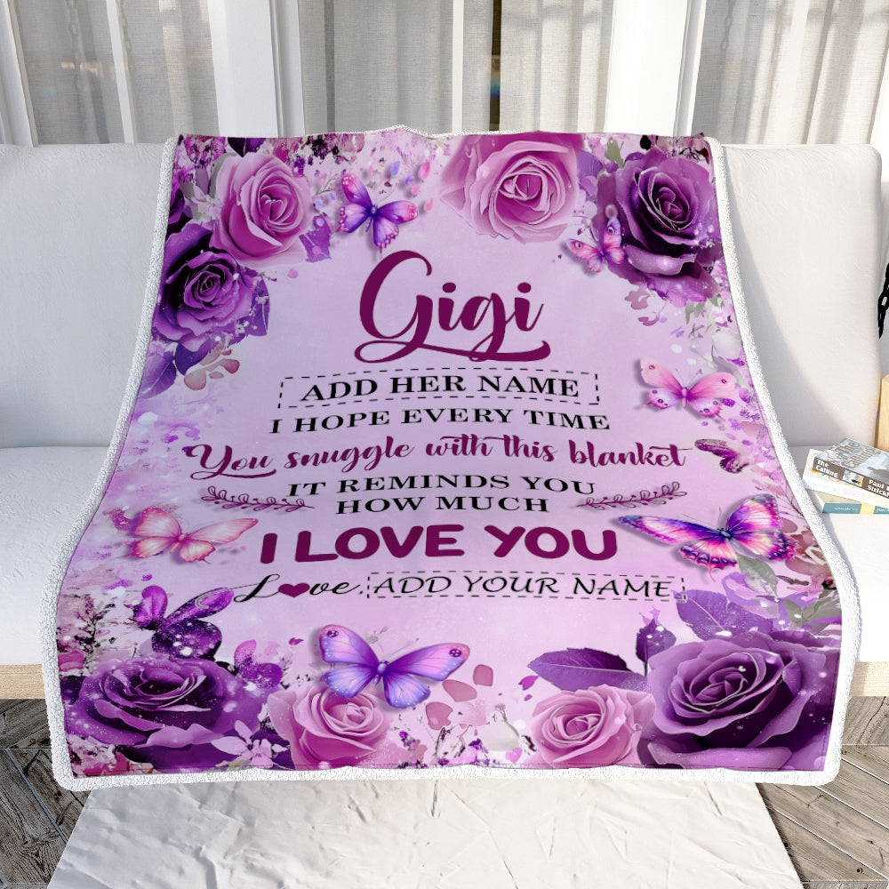 Personalized To My Gigi Gifts Blanket From Granddaughter Grandson Purple Floral Birthday Gifts For Gigi Mothers Day Christmas Custom Fleece Blanket | teecentury