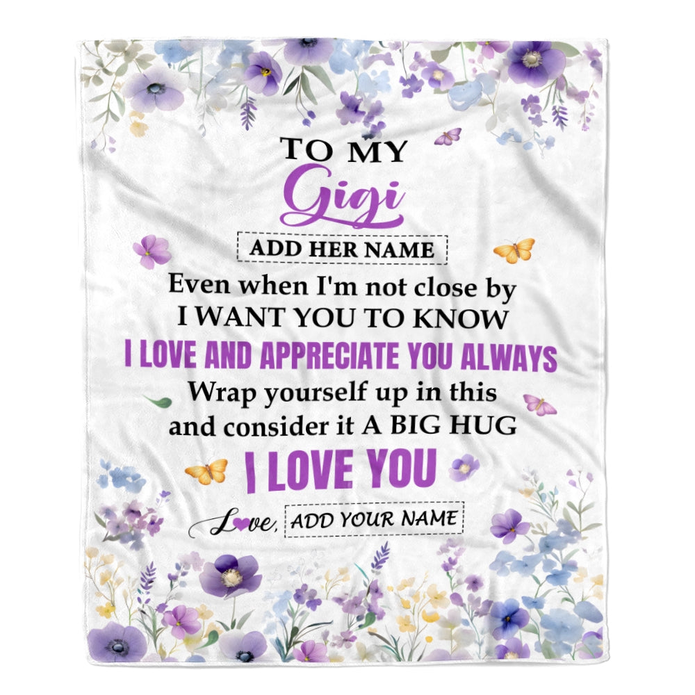 Personalized To My Gigi Gifts From Granddaughter Grandson Blanket I Love You Purple Floral Birthday Gift Idea For Gigi Gifts Christmas Custom Fleece Blanket | teecentury