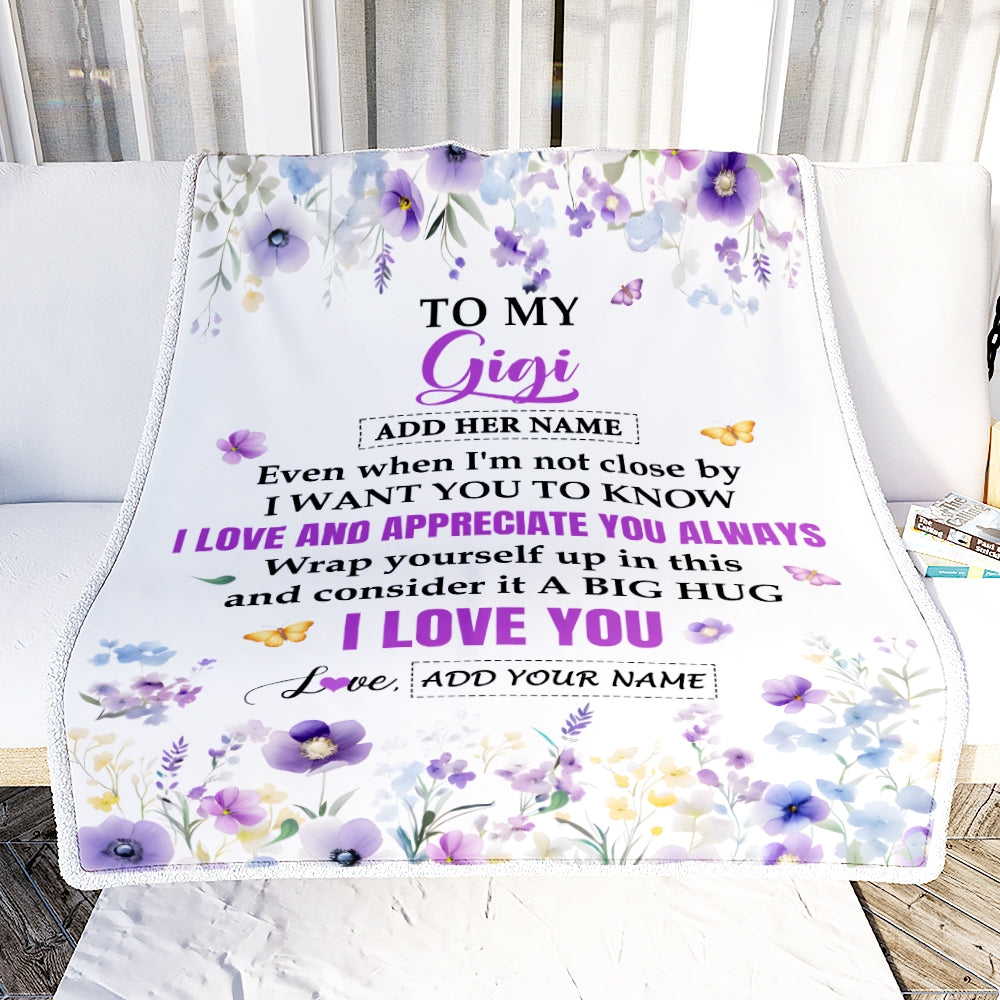 Personalized To My Gigi Gifts From Granddaughter Grandson Blanket I Love You Purple Floral Birthday Gift Idea For Gigi Gifts Christmas Custom Fleece Blanket | teecentury
