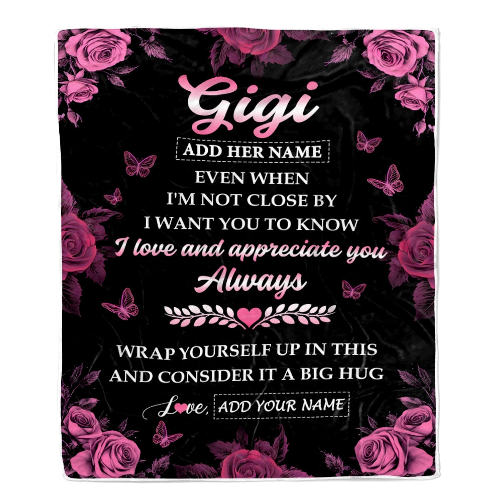 Personalized To My Gigi Gifts From Granddaughter Grandson Blanket Rose Floral It A Big Hug Birthday Gift Idea For Gigi Gifts Christmas Custom Fleece Blanket | teecentury