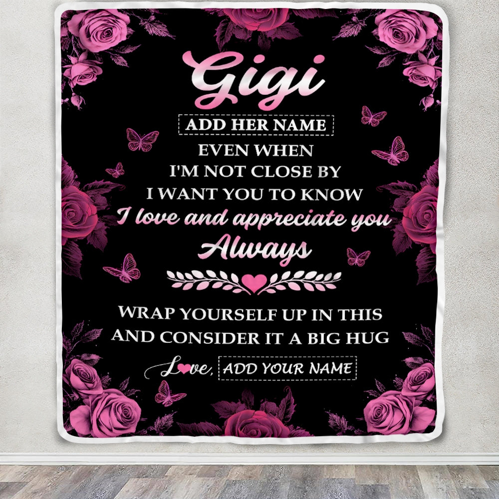 Personalized To My Gigi Gifts From Granddaughter Grandson Blanket Rose Floral It A Big Hug Birthday Gift Idea For Gigi Gifts Christmas Custom Fleece Blanket | teecentury