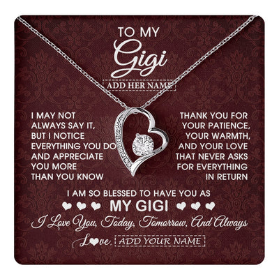 Forever Love Necklace 14K White Gold Finish | 1 | Personalized To My Gigi Gifts From Granddaughter Necklace Meaningful Jewelry Pendant Gifts For Gigi Mothers Day Birthday Christmas Custom Gift Box Message Card | https://teecentury.