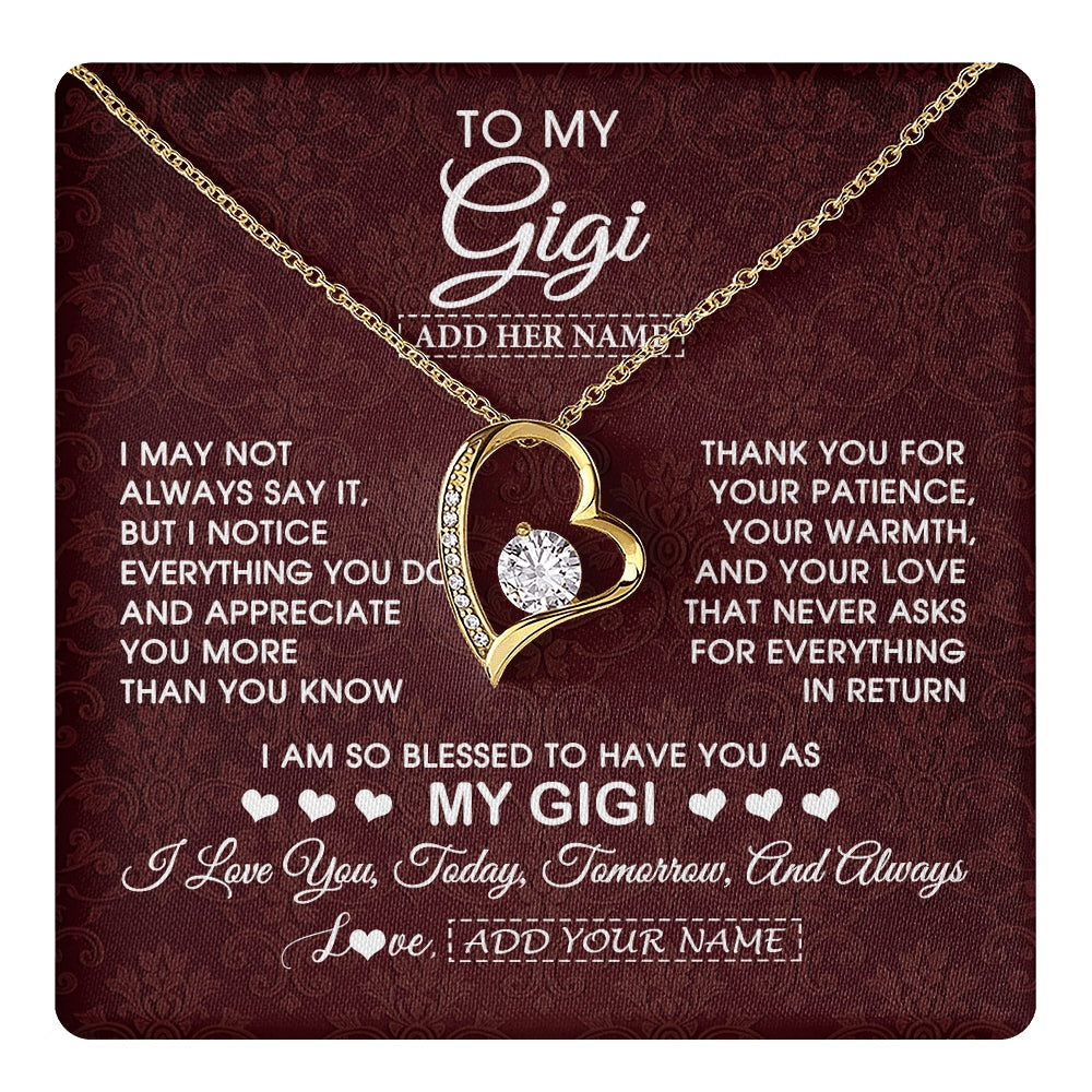 Forever Love Necklace 18K Yellow Gold Finish | 1 | Personalized To My Gigi Gifts From Granddaughter Necklace Meaningful Jewelry Pendant Gifts For Gigi Mothers Day Birthday Christmas Custom Gift Box Message Card | https://teecentury.