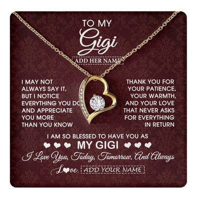 Forever Love Necklace 18K Yellow Gold Finish | 1 | Personalized To My Gigi Gifts From Granddaughter Necklace Meaningful Jewelry Pendant Gifts For Gigi Mothers Day Birthday Christmas Custom Gift Box Message Card | https://teecentury.