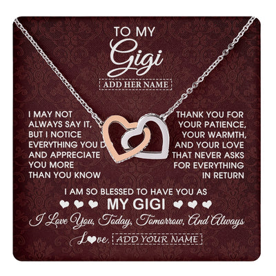 Interlocking Hearts Necklace Stainless Steel & Rose Gold Finish | 1 | Personalized To My Gigi Gifts From Granddaughter Necklace Meaningful Jewelry Pendant Gifts For Gigi Mothers Day Birthday Christmas Custom Gift Box Message Card | https://teecentury.