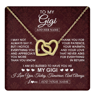 Interlocking Hearts Necklace 18K Yellow Gold Finish | 1 | Personalized To My Gigi Gifts From Granddaughter Necklace Meaningful Jewelry Pendant Gifts For Gigi Mothers Day Birthday Christmas Custom Gift Box Message Card | https://teecentury.