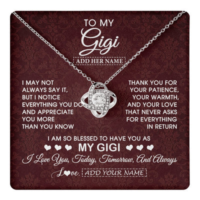 Love Knot Necklace 14K White Gold Finish | 1 | Personalized To My Gigi Gifts From Granddaughter Necklace Meaningful Jewelry Pendant Gifts For Gigi Mothers Day Birthday Christmas Custom Gift Box Message Card | https://teecentury.