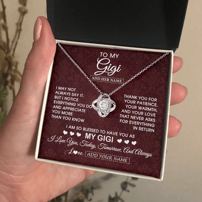 Love Knot Necklace 14K White Gold Finish | 2 | Personalized To My Gigi Gifts From Granddaughter Necklace Meaningful Jewelry Pendant Gifts For Gigi Mothers Day Birthday Christmas Custom Gift Box Message Card | https://teecentury.