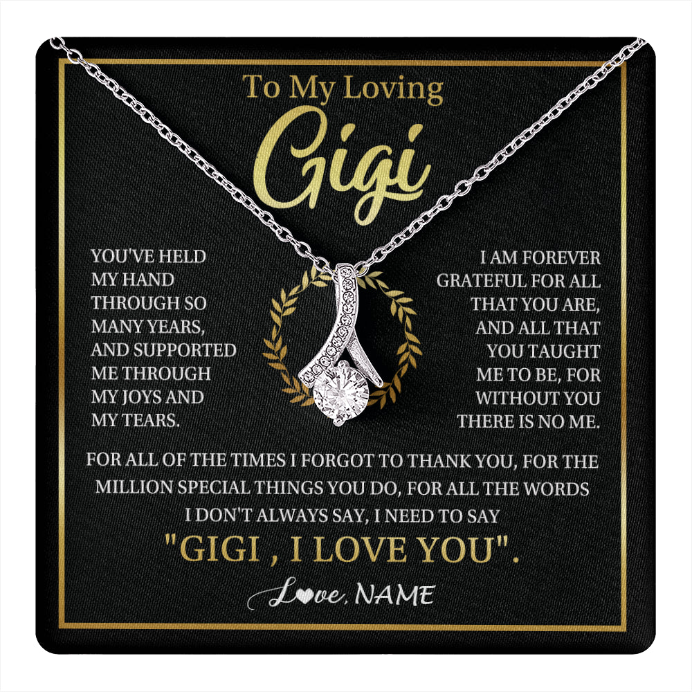 Alluring Beauty Necklace 14K White Gold Finish | 1 | Personalized To My Gigi Gifts Necklace From Granddaughter GrandsonGrateful Thank You Gigi Birthday Mothers Day Christmas Customized Gift Box Message Card | teecentury
