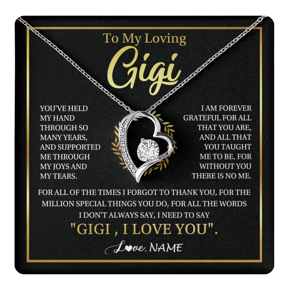 Forever Love Necklace 14K White Gold Finish | 1 | Personalized To My Gigi Gifts Necklace From Granddaughter GrandsonGrateful Thank You Gigi Birthday Mothers Day Christmas Customized Gift Box Message Card | teecentury