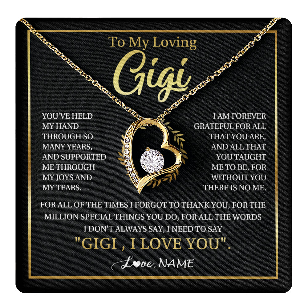 Forever Love Necklace 18K Yellow Gold Finish | 1 | Personalized To My Gigi Gifts Necklace From Granddaughter GrandsonGrateful Thank You Gigi Birthday Mothers Day Christmas Customized Gift Box Message Card | teecentury