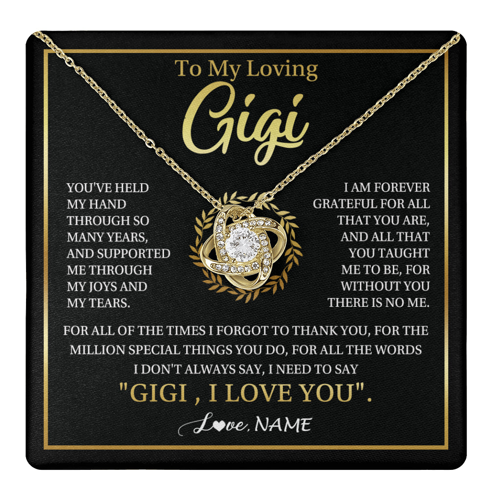 Love Knot Necklace 18K Yellow Gold Finish | 1 | Personalized To My Gigi Gifts Necklace From Granddaughter GrandsonGrateful Thank You Gigi Birthday Mothers Day Christmas Customized Gift Box Message Card | teecentury