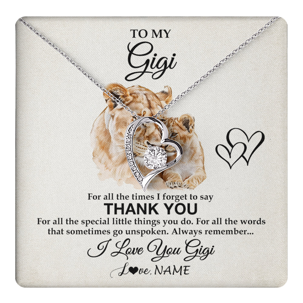 Forever Love Necklace 14K White Gold Finish | 1 | Personalized To My Gigi Necklace From Granddaughter GrandsonThank You Lion Gigi Gift For Mothers Day Birthday Gift Christmas For Gigi Gift Box Message Card | teecentury