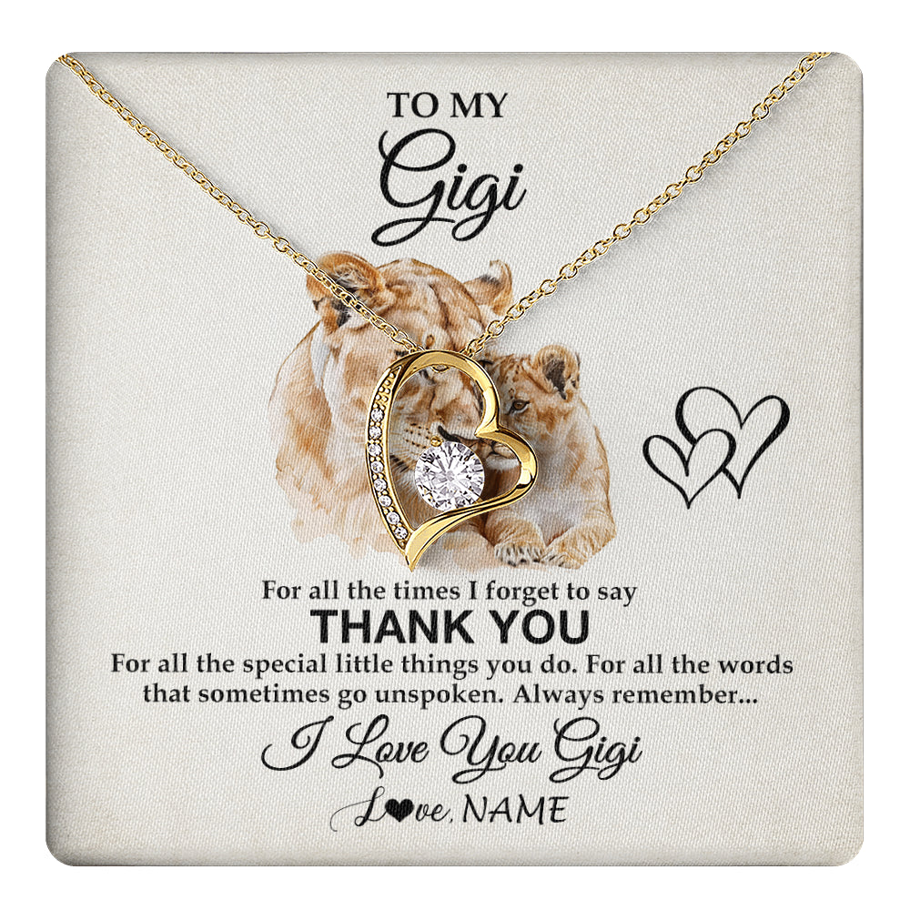 Forever Love Necklace 18K Yellow Gold Finish | 1 | Personalized To My Gigi Necklace From Granddaughter GrandsonThank You Lion Gigi Gift For Mothers Day Birthday Gift Christmas For Gigi Gift Box Message Card | teecentury