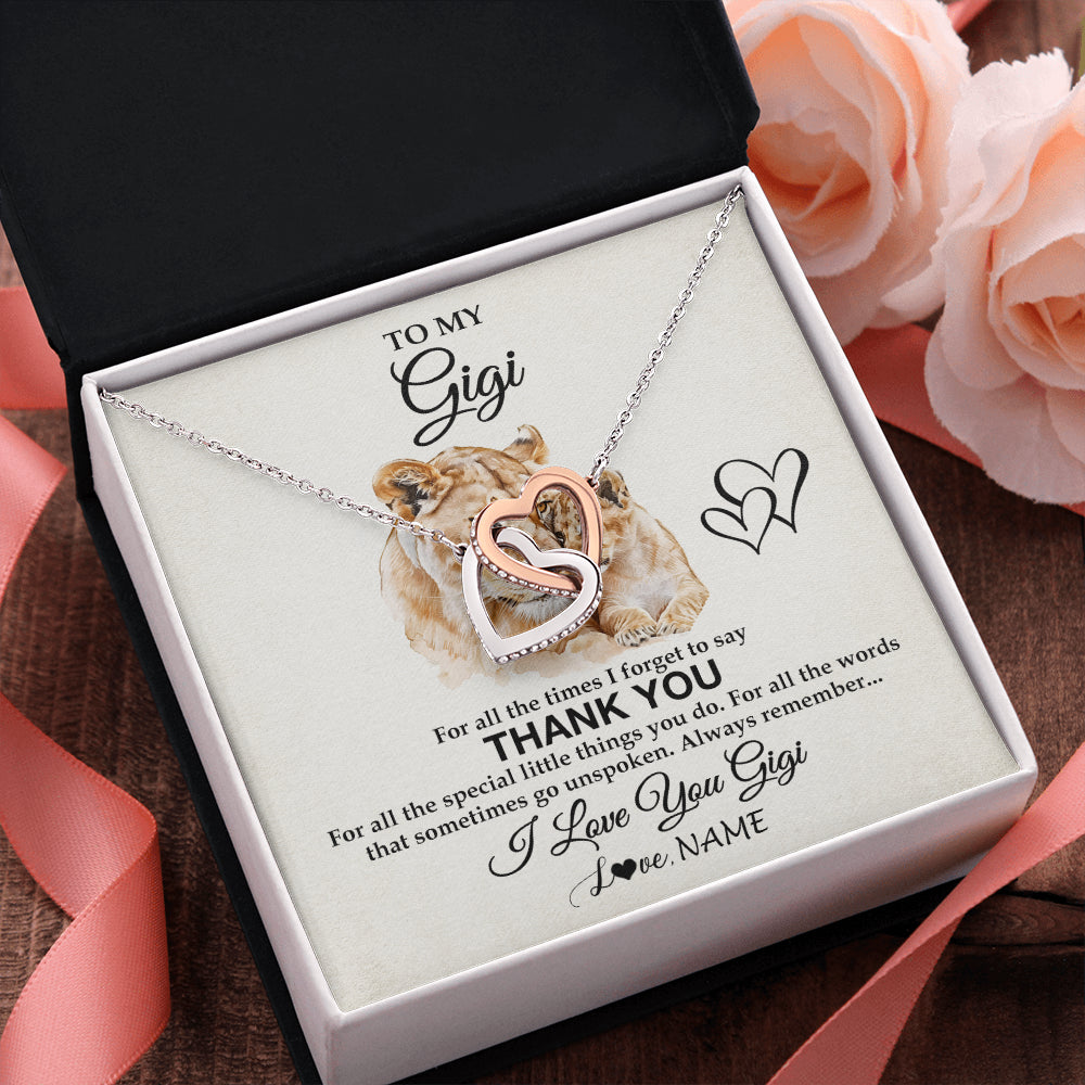Interlocking Hearts Necklace Stainless Steel & Rose Gold Finish | 2 | Personalized To My Gigi Necklace From Granddaughter GrandsonThank You Lion Gigi Gift For Mothers Day Birthday Gift Christmas For Gigi Gift Box Message Card | teecentury