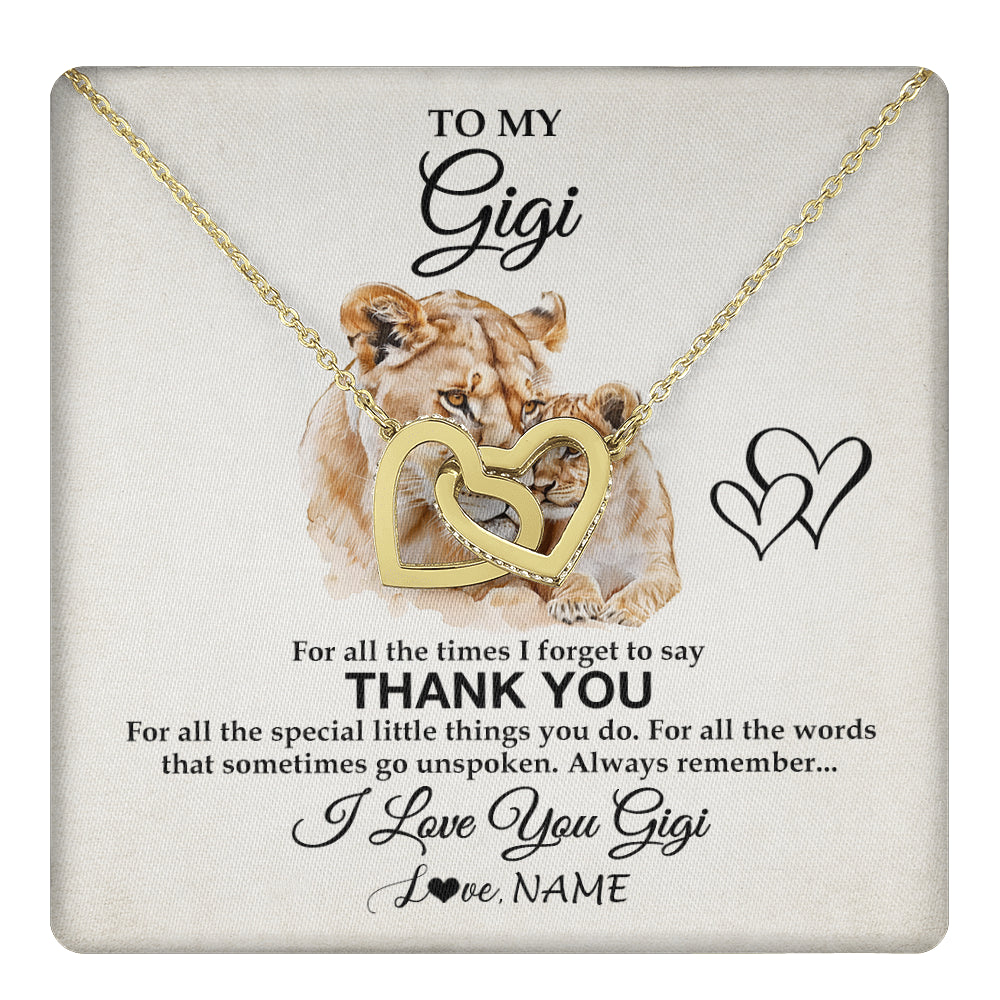 Interlocking Hearts Necklace 18K Yellow Gold Finish | 1 | Personalized To My Gigi Necklace From Granddaughter GrandsonThank You Lion Gigi Gift For Mothers Day Birthday Gift Christmas For Gigi Gift Box Message Card | teecentury