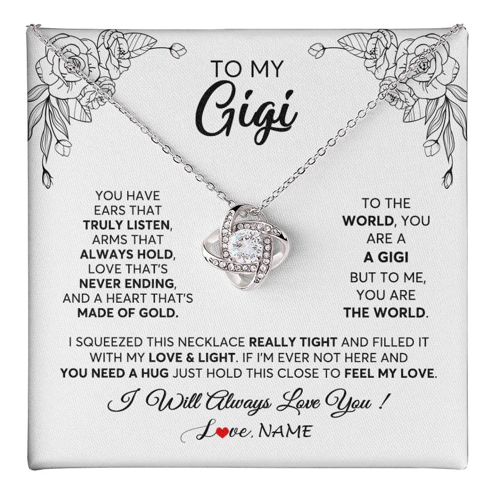Love Knot Necklace 14K White Gold Finish | 1 | Personalized To My Gigi Necklace From Grandkids Granddaughter Hold This Close Feel My Love Gigi Birthday Mothers Day Christmas Customized Gift Box Message Card | teecentury