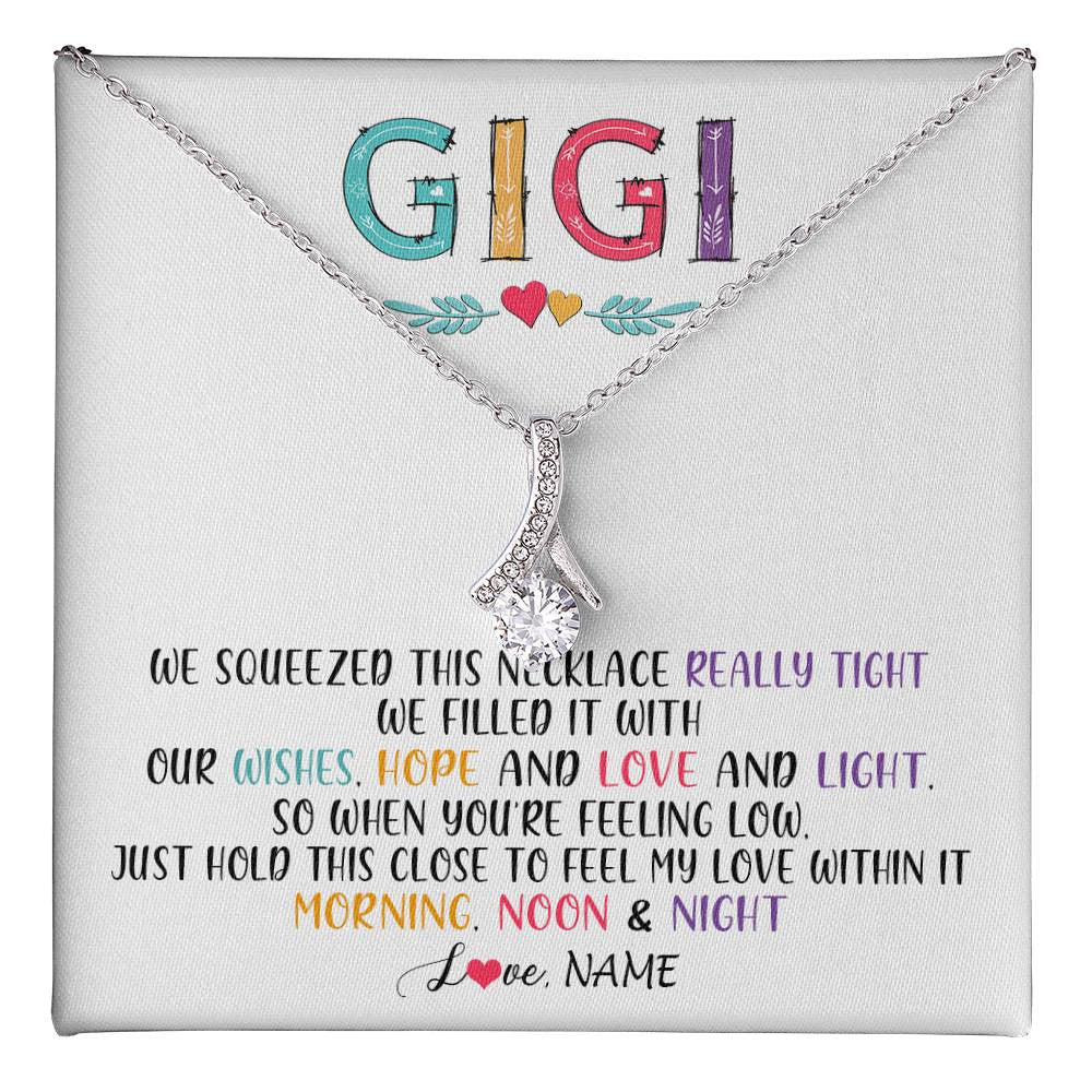 Alluring Beauty Necklace 14K White Gold Finish | 1 | Personalized To My Gigi Necklace From Grandkids Granddaughter We Squeezed This Necklace Gigi Birthday Mothers Day Christmas Customized Gift Box Message Card | teecentury