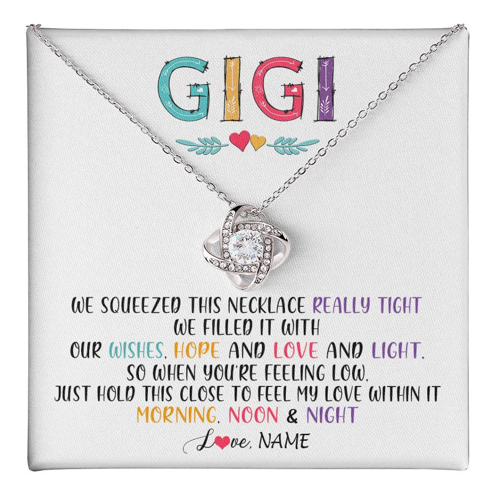 Love Knot Necklace 14K White Gold Finish | 1 | Personalized To My Gigi Necklace From Grandkids Granddaughter We Squeezed This Necklace Gigi Birthday Mothers Day Christmas Customized Gift Box Message Card | teecentury