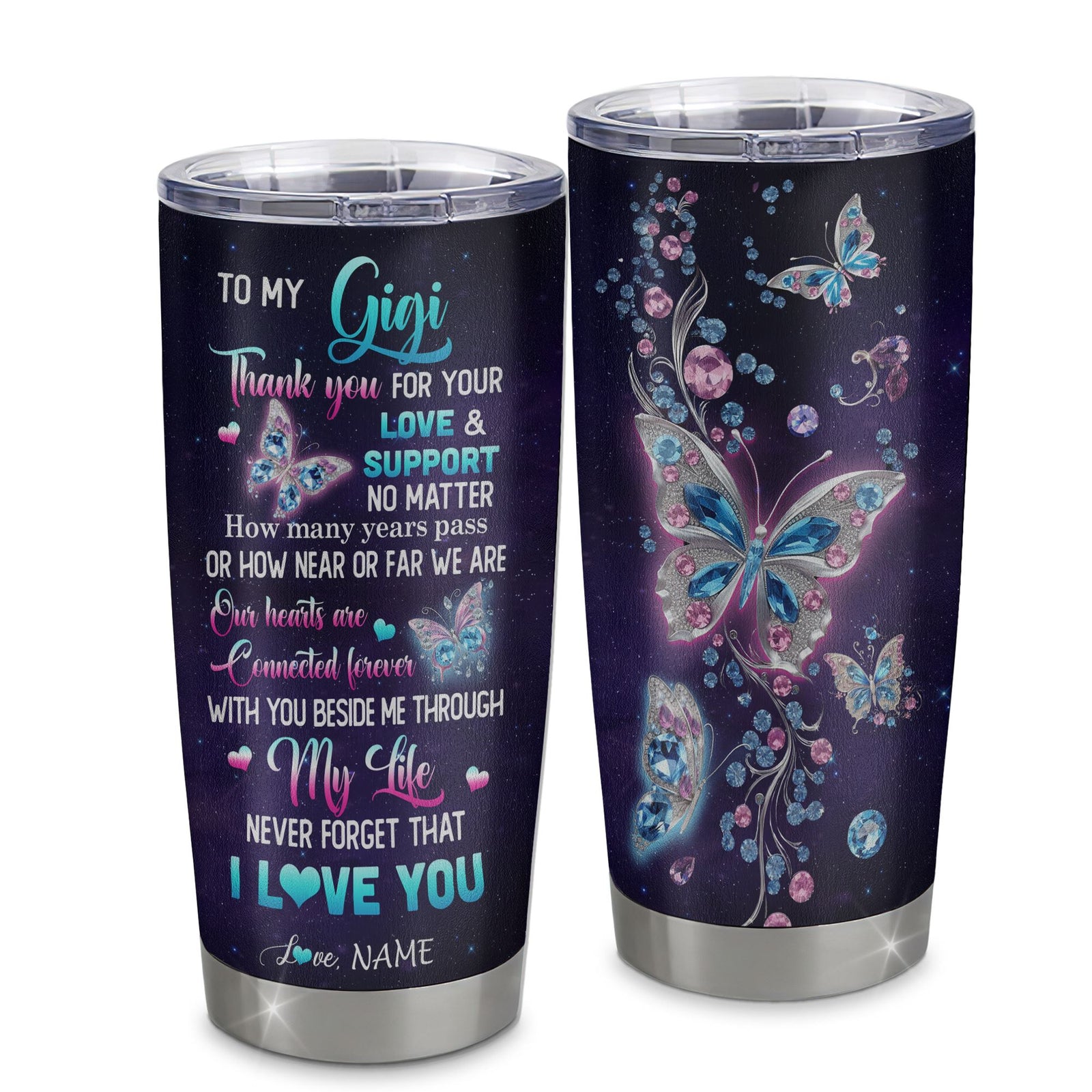 Personalized To My Gigi Tumbler From Grandkids Granddaughter Butterfly Thank You For Your Love Gigi Gift Birthday Mothers Day Christmas Custom Travel Mug | teecentury