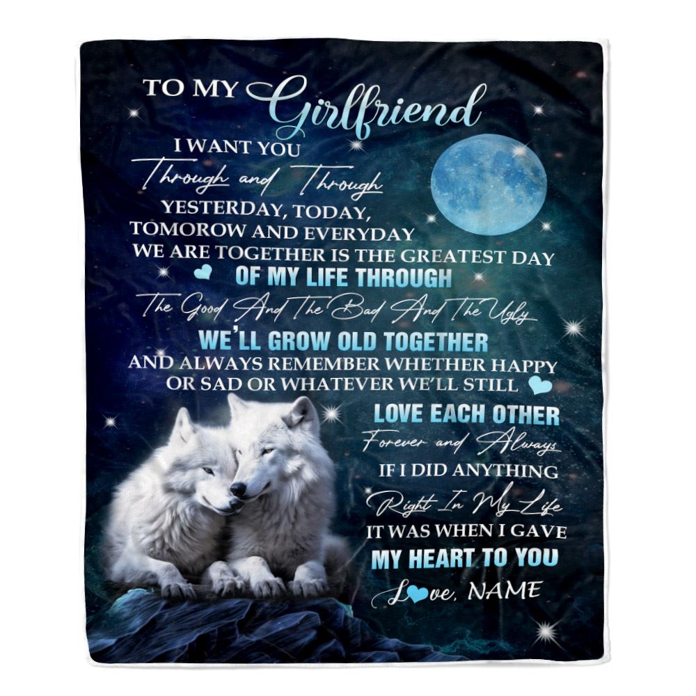 Personalized To My Girlfriend Blanket From Boyfriend I Want You Wolf Girlfriend Birthday Gifts Anniversary Valentines Christmas Customized Fleece Blanket | teecentury