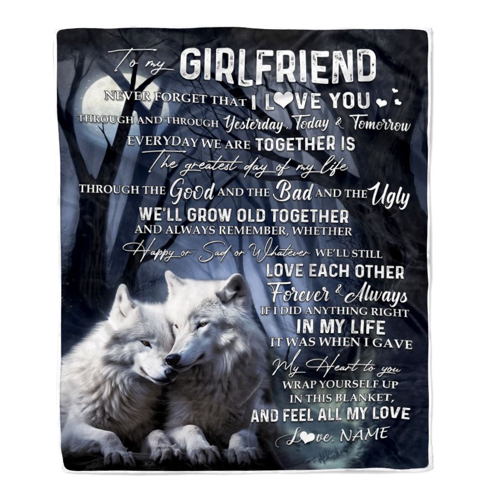 Personalized To My Girlfriend Blanket From Boyfriend Wolf Never Forget That I Love You Girlfriend Birthday Anniversary Christmas Customized Fleece Blanket | teecentury