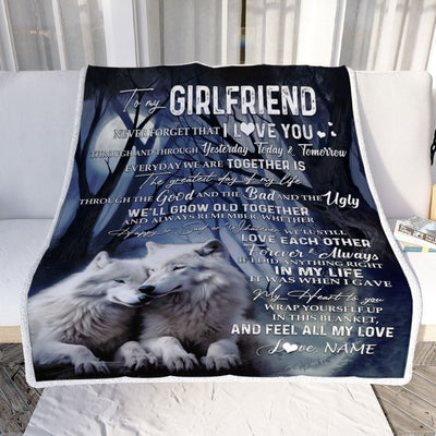 Personalized To My Girlfriend Blanket From Boyfriend Wolf Never Forget That I Love You Girlfriend Birthday Anniversary Christmas Customized Fleece Blanket | teecentury