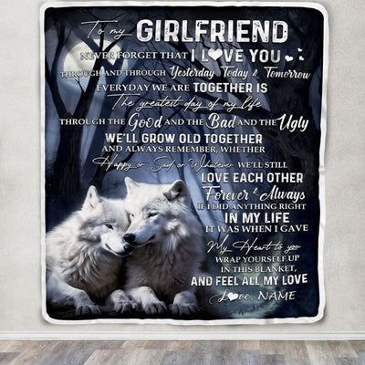 Personalized To My Girlfriend Blanket From Boyfriend Wolf Never Forget That I Love You Girlfriend Birthday Anniversary Christmas Customized Fleece Blanket | teecentury