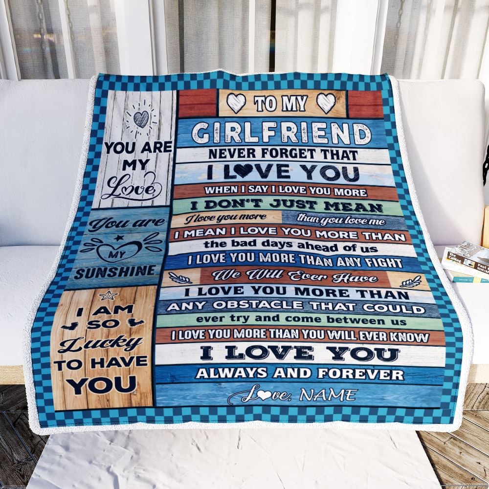 Personalized To My Girlfriend Blanket From Boyfriend Wood I Love You More Girlfriend Birthday Anniversary Valentines Christmas Gift Customized Fleece Blanket | teecentury