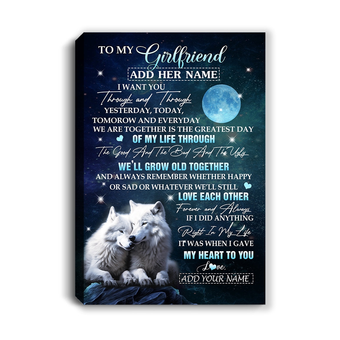Personalized To My Girlfriend Canvas From Boyfriend I Want You Wolf Girlfriend Birthday Gifts For Her Anniversary Valentines Christmas Custom Wall Art Framed Canvas | teecentury