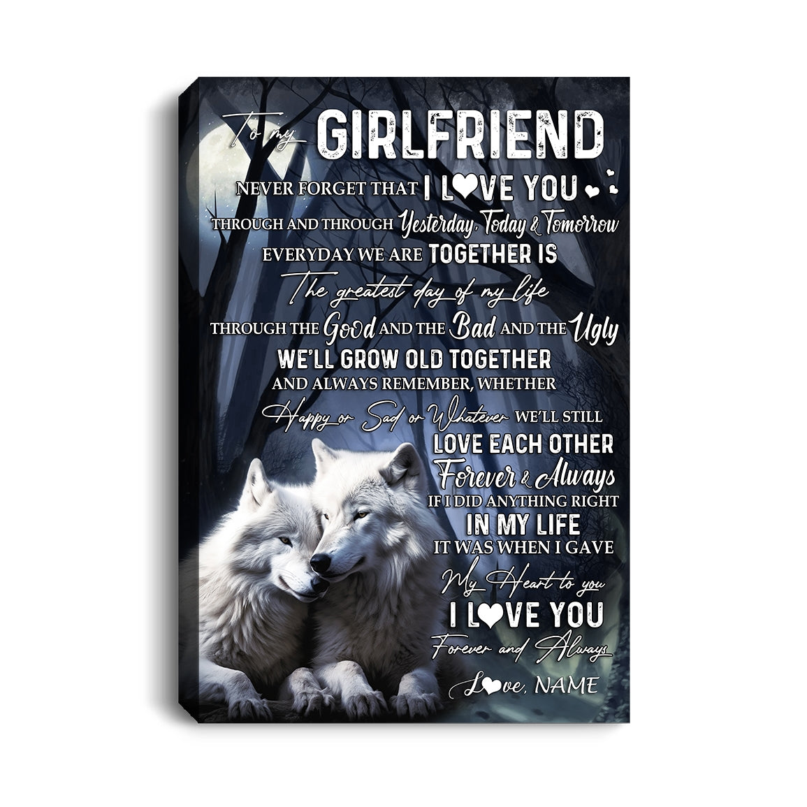 Personalized To My Girlfriend Canvas From Boyfriend Wolf Never Forget That I Love You Girlfriend Birthday Anniversary Christmas Custom Wall Art Print Framed Canvas | teecentury