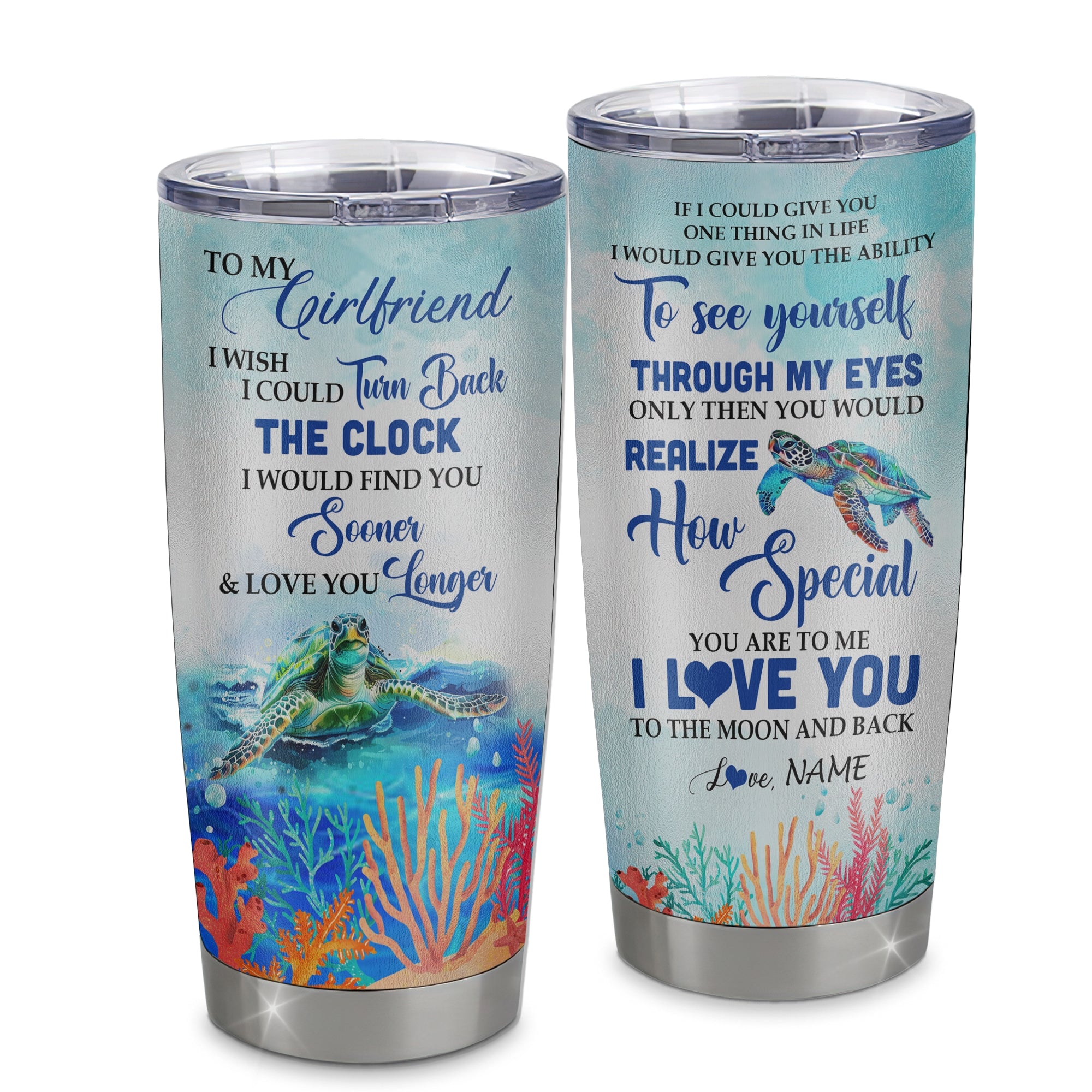 Personalized To My Girlfriend From Boyfriend Stainless Steel Tumbler Cup I Wish I Could Turn Back The Clock Turtle Girlfriend Birthday Valentines Day Christmas Travel Mug | teecentury